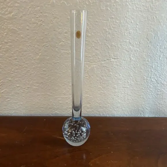 Vtg Bud Vase Delicate Clear Blue Glass Round Base Bullicante Bubbles Denmark - Picture 3 of 9